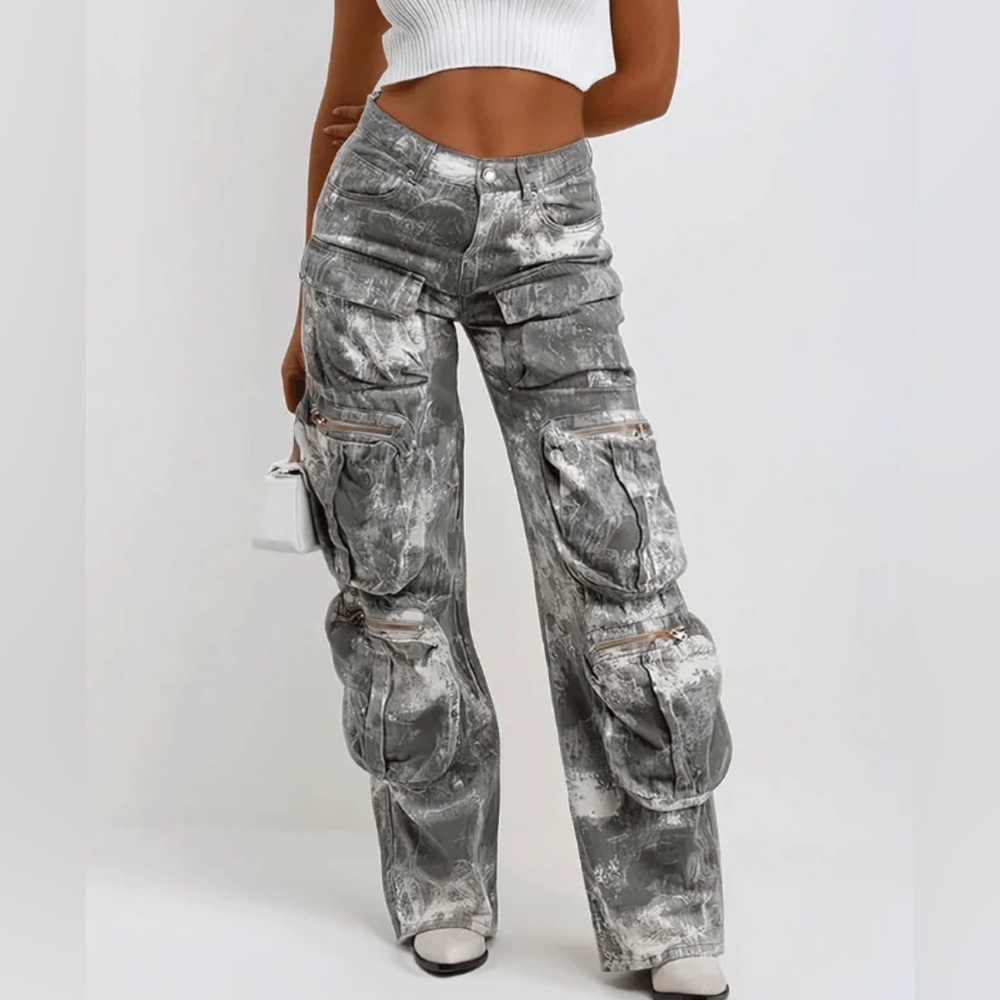 Gray Marble‎ Print Cargo Pants